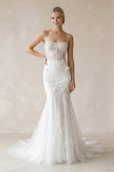 Cami Straps Mermaid Tulle Appliqued Wedding Dress in White - KissProm Wedding Dresses