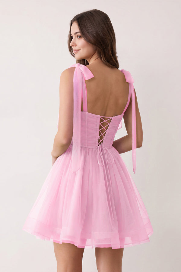 Candy Pink A-Line V-Neck Pleated Short Homecoming Dress (2) | KISSPROM