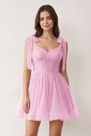 Candy Pink A-Line V-Neck Pleated Short Homecoming Dress | KISSPROM