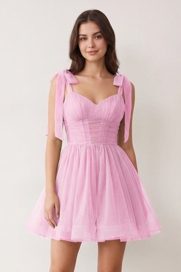 Candy Pink A-Line V-Neck Pleated Short Homecoming Dress | KISSPROM