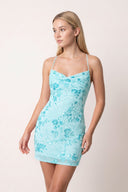 Blue Cami Straps Sheath Floral Embroidery Tulle Homecoming Dress | KISSPROM