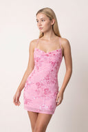 Candy Pink Cami Straps Sheath Floral Embroidery Tulle Homecoming Dress | KISSPROM