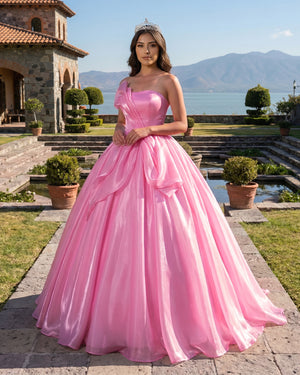 Candy Pink Elegant Organza Strapless Quinceanera Dresses | KISSPROM