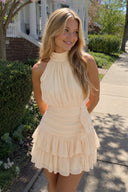Champagne Halter Chiffon Tiered Ruffled A-Line Homecoming Dress | KISSPROM