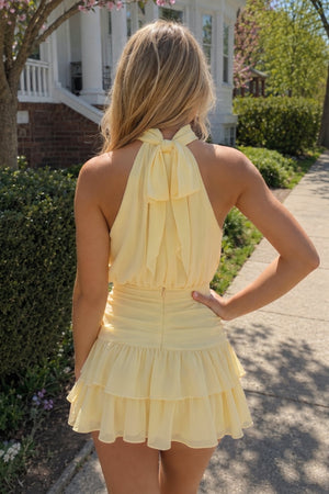 Yellow Halter Chiffon Tiered Ruffled A-Line Homecoming Dress | KISSPROM