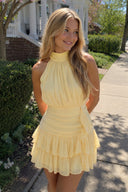 Yellow Halter Chiffon Tiered Ruffled A-Line Homecoming Dress | KISSPROM