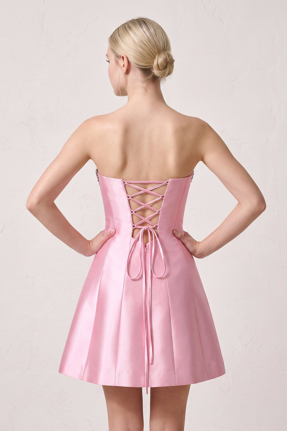 Candy Pink Rhinestones Satin Strapless A-Line Homecoming Dress | KISSPROM