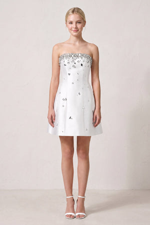 White Rhinestones Satin Strapless A-Line Homecoming Dress (3) | KISSPROM