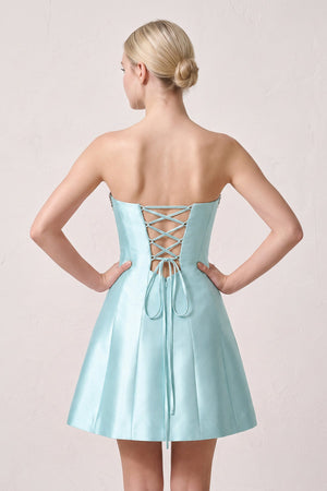 Aqua Rhinestones Satin Strapless A-Line Homecoming Dress (2) | KISSPROM