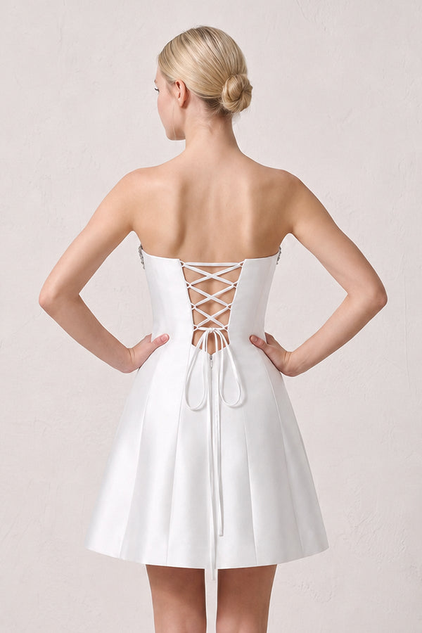 White Rhinestones Satin Strapless A-Line Homecoming Dress (2) | KISSPROM