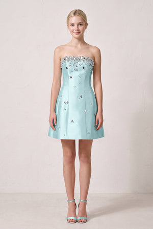 Aqua Rhinestones Satin Strapless A-Line Homecoming Dress (2) | KISSPROM