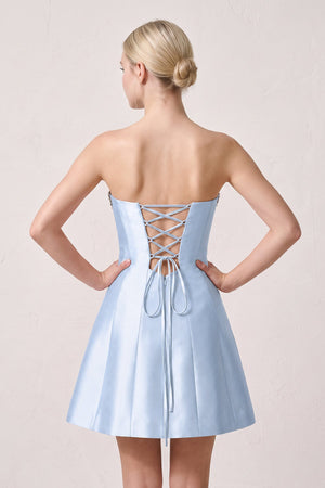 Sky Blue Rhinestones Satin Strapless A-Line Homecoming Dress (2) | KISSPROM