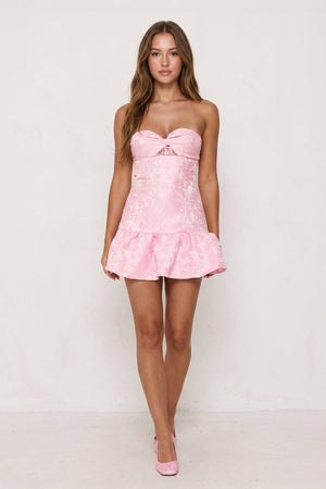 Candy Pink Sweetheart Jacquard A-Line Ruffled Homecoming Dress (3) | KISSPROM