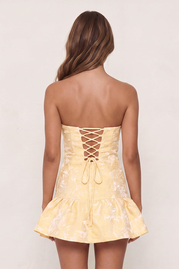 Yellow Sweetheart Jacquard A-Line Ruffled Homecoming Dress (2) | KISSPROM