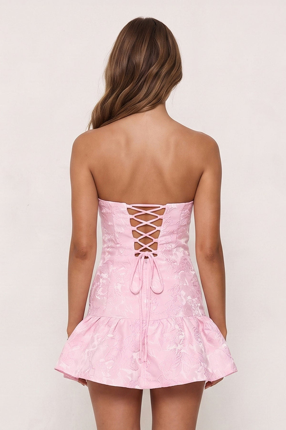 Candy Pink Sweetheart Jacquard A-Line Ruffled Homecoming Dress | KISSPROM