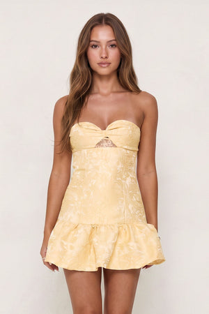Yellow Sweetheart Jacquard A-Line Ruffled Homecoming Dress | KISSPROM