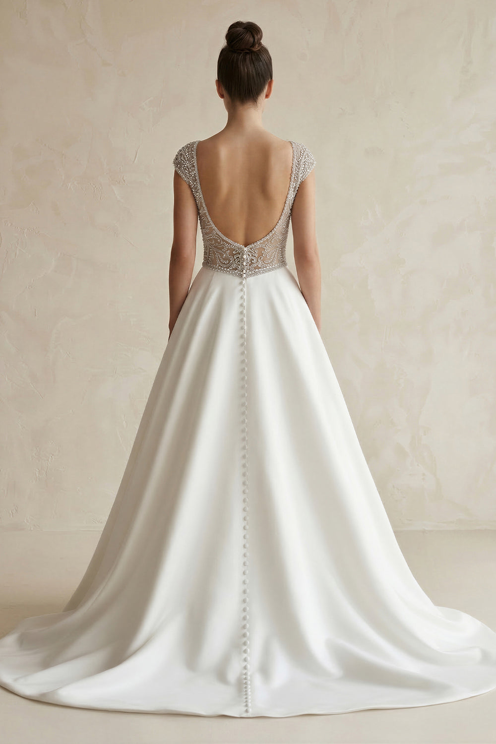 A-Line V-Neck Long White Wedding Dress with Silver Beads – Wedding Dresses by KissProm | Available at KissProm