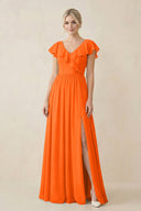 Cap Sleeve A-Line Ruffled Chiffon Bridesmaid Dress in Cinnamon - KissProm BRIDESMAID DRESSES