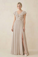 Cap Sleeve A-Line Ruffled Chiffon Bridesmaid Dress in Frost - KissProm BRIDESMAID DRESSES