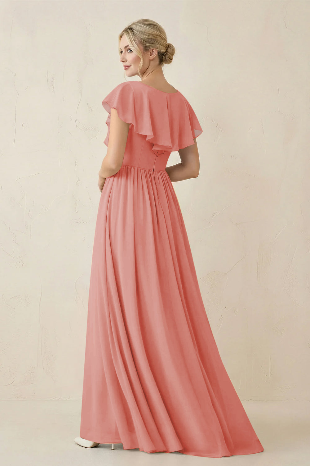Cap Sleeve A-Line Ruffled Chiffon Bridesmaid Dress in Mulberry - KissProm BRIDESMAID DRESSES