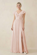 Cap Sleeve A-Line Ruffled Chiffon Bridesmaid Dress in Pale Blush - KissProm BRIDESMAID DRESSES