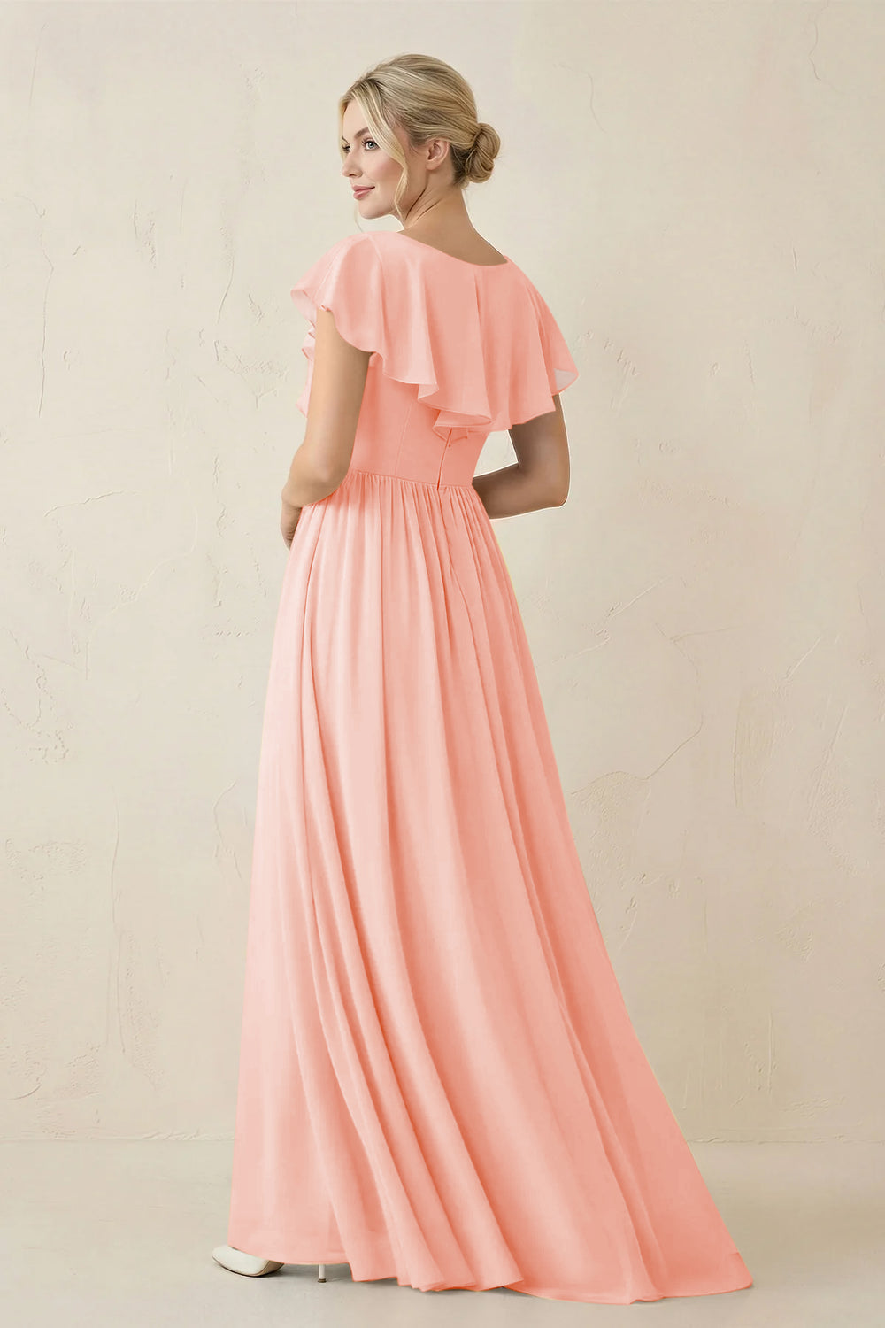 Cap Sleeve A-Line Ruffled Chiffon Bridesmaid Dress in Rose Petal - KissProm BRIDESMAID DRESSES