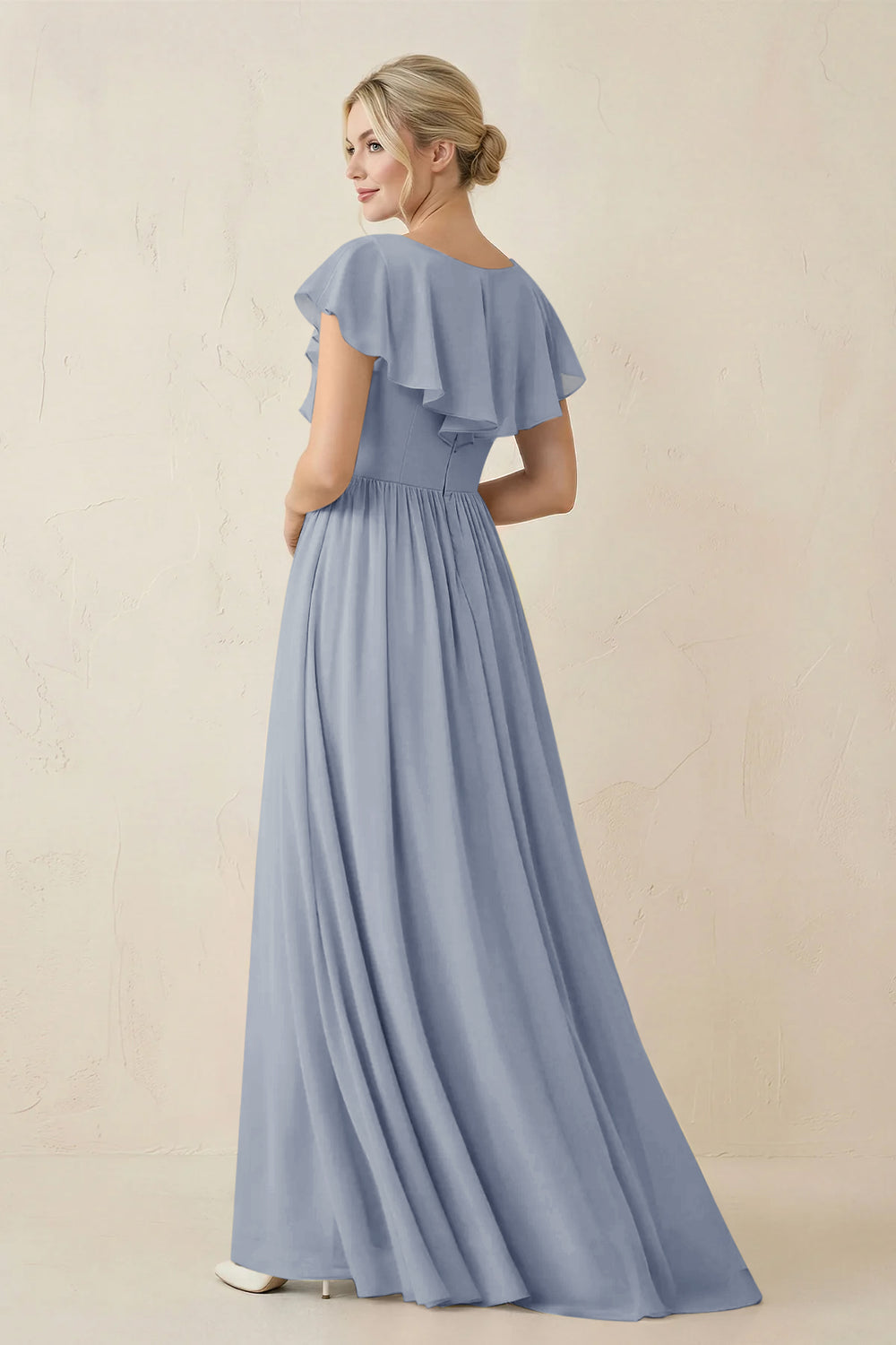 Cap Sleeve A-Line Ruffled Chiffon Bridesmaid Dress in Twilight - KissProm BRIDESMAID DRESSES