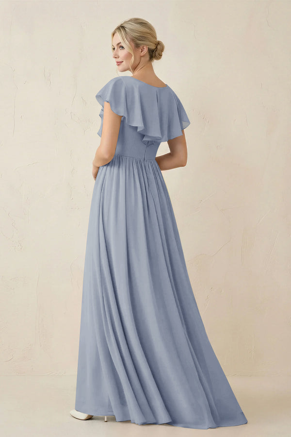 Cap Sleeve A-Line Ruffled Chiffon Bridesmaid Dress in Twilight - KissProm BRIDESMAID DRESSES