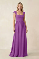 Cap Sleeve Corset A - Line Chiffon Bridesmaid Dress in Amethyst - KissProm Bridesmaid Dresses