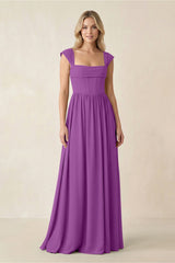 Cap Sleeve Corset A - Line Chiffon Bridesmaid Dress in Amethyst - KissProm Bridesmaid Dresses