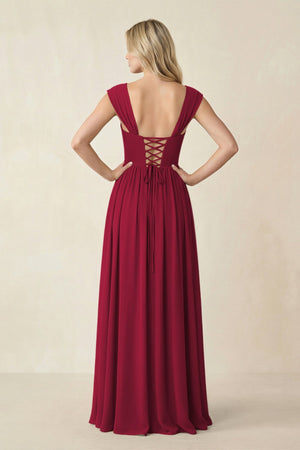 Cap Sleeve Corset A - Line Chiffon Bridesmaid Dress in Berry - KissProm Bridesmaid Dresses