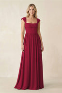 Cap Sleeve Corset A - Line Chiffon Bridesmaid Dress in Berry - KissProm Bridesmaid Dresses