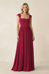 Cap Sleeve Corset A - Line Chiffon Bridesmaid Dress in Berry - KissProm Bridesmaid Dresses