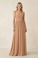 Cap Sleeve Corset A - Line Chiffon Bridesmaid Dress in Bronzer - KissProm Bridesmaid Dresses