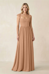 Cap Sleeve Corset A - Line Chiffon Bridesmaid Dress in Bronzer - KissProm Bridesmaid Dresses