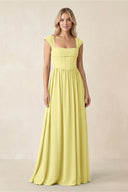 Cap Sleeve Corset A - Line Chiffon Bridesmaid Dress in Buttercup - KissProm Bridesmaid Dresses