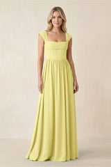 Cap Sleeve Corset A - Line Chiffon Bridesmaid Dress in Buttercup - KissProm Bridesmaid Dresses