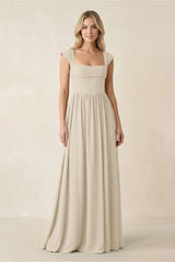 Cap Sleeve Corset A - Line Chiffon Bridesmaid Dress in Champagne - KissProm Bridesmaid Dresses