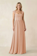 Cap Sleeve Corset A - Line Chiffon Bridesmaid Dress in Champagne Rose - KissProm Bridesmaid Dresses