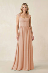 Cap Sleeve Corset A - Line Chiffon Bridesmaid Dress in Champagne Rose - KissProm Bridesmaid Dresses