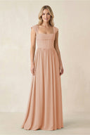 Cap Sleeve Corset A - Line Chiffon Bridesmaid Dress in Champagne Rose - KissProm Bridesmaid Dresses