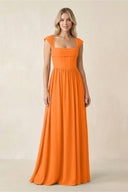 Cap Sleeve Corset A - Line Chiffon Bridesmaid Dress in Cinnamon - KissProm Bridesmaid Dresses