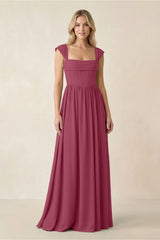 Cap Sleeve Corset A - Line Chiffon Bridesmaid Dress in Desert Rose - KissProm Bridesmaid Dresses