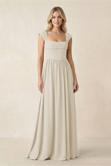 Cap Sleeve Corset A - Line Chiffon Bridesmaid Dress in Dove Gray - KissProm Bridesmaid Dresses