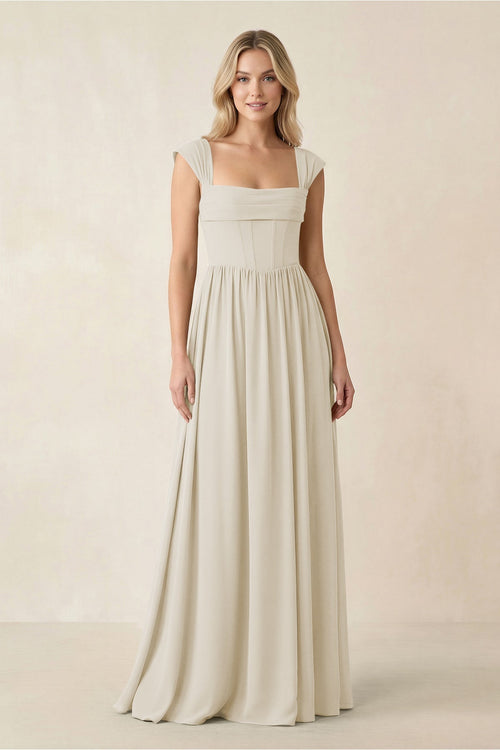 Cap Sleeve Corset A - Line Chiffon Bridesmaid Dress in Dove Gray - KissProm Bridesmaid Dresses