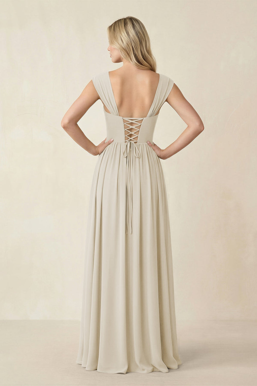 Cap Sleeve Corset A - Line Chiffon Bridesmaid Dress in Dove Gray - KissProm Bridesmaid Dresses