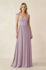 Cap Sleeve Corset A - Line Chiffon Bridesmaid Dress in Dusk - KissProm Bridesmaid Dresses