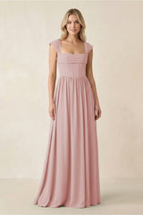 Cap Sleeve Corset A - Line Chiffon Bridesmaid Dress in Dusty Rose - KissProm Bridesmaid Dresses