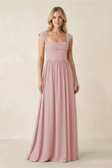 Cap Sleeve Corset A - Line Chiffon Bridesmaid Dress in Dusty Rose - KissProm Bridesmaid Dresses