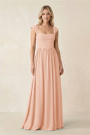 Cap Sleeve Corset A - Line Chiffon Bridesmaid Dress in English Rose - KissProm Bridesmaid Dresses